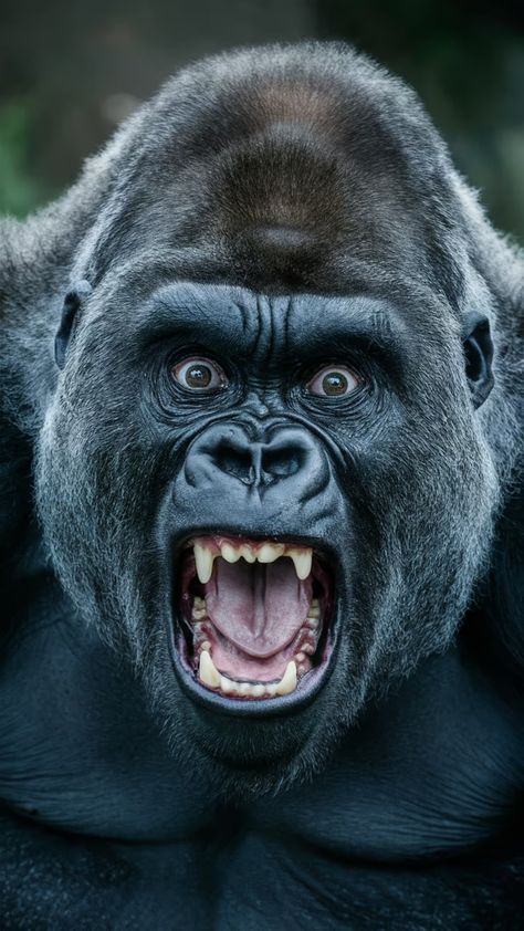 A stunning picture of an angry gorilla showcasing raw emotion and power. Peach Dress Short, Angry Wallpapers, Angry Gorilla, Intense Eyes, Gorillas Art, Angry Animals, Gorilla Tattoo, Raw Emotion, Great Ape