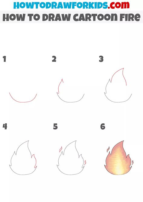 How to Draw Cartoon Fire - Easy Drawing Tutorial For Kids How To Draw Fire On Paper, Flame Drawing Easy, Fire Cartoon Drawing, How To Draw Fire, Procreate Practice, Cartoon Fire, Drawing Tut, Paper Fire, Fire Drawing