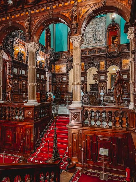 Spanish Castle Aesthetic, Castle Entrance Hall, Castle Set Design, Peles Castle Romania, A Christmas Prince, Romanian Castles, Grand Staircases, Luxury House Floor Plans, Castle Entrance