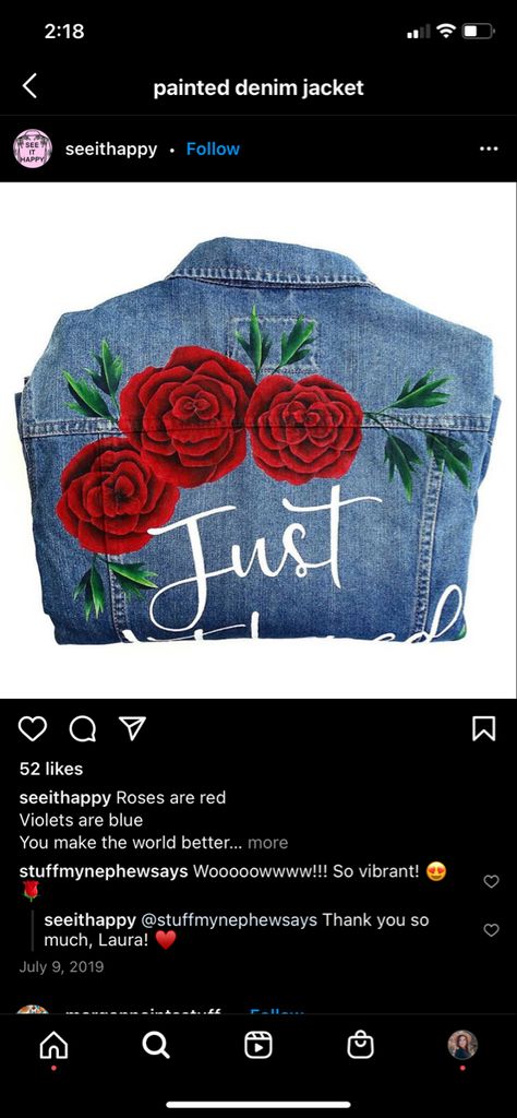 Abs Painting, Paint Denim Jacket, Painting On Denim, Paint Denim, Painted Denim Jacket, Painted Roses, Denim Diy, Painted Denim, Denim Patches