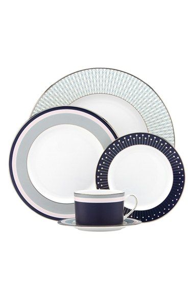 kate spade new york 'mercer drive' ceramic 5-piece dinnerware set Fine Dinnerware, China Dinnerware Sets, Bone China Dinnerware, Coordinating Patterns, Tableware Collection, Wedding Registry, Place Setting, Fine Bone China, Dinnerware Set