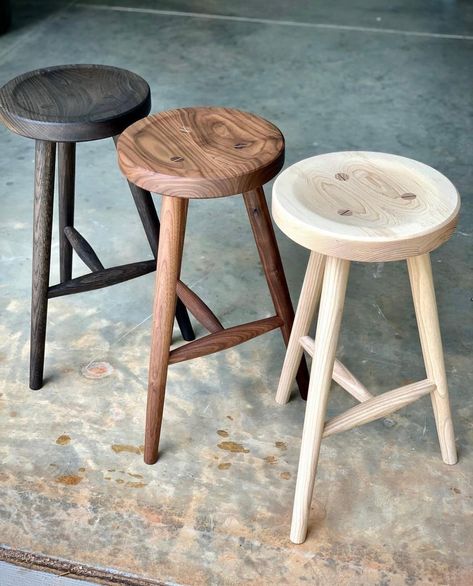 Wooden Stool Designs, Custom Bar Stools, Short Bar Stools, Handmade Stool, Walnut Stools, Stool Kitchen, Funky Chairs, Oak Stool, Kitchen Stool