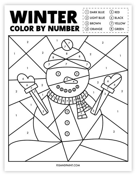 Color By Number Printable Free, Winter Color By Number, Color By Number Worksheet, Classroom Holiday Party, Paper Snowflake Template, Christmas Color By Number, Number Worksheet, Creative Worksheets, Snowman Coloring Pages