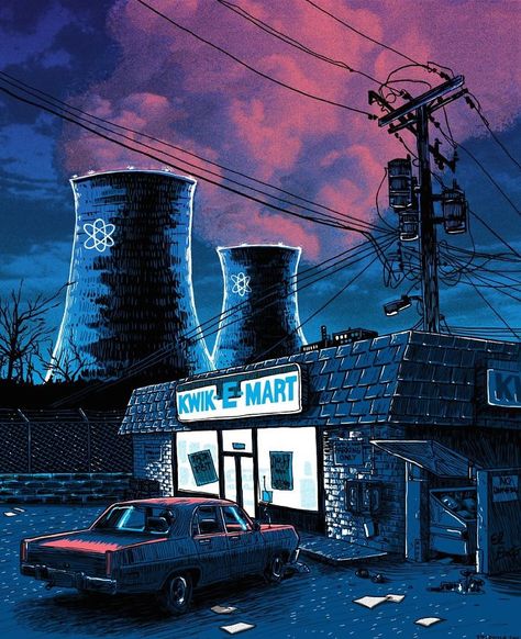 Springfield Simpsons, Tim Doyle, Piskel Art, Spoke Art, Night Illustration, Blond Amsterdam, Simpsons Art, Nuclear Power Plant, Power Plant