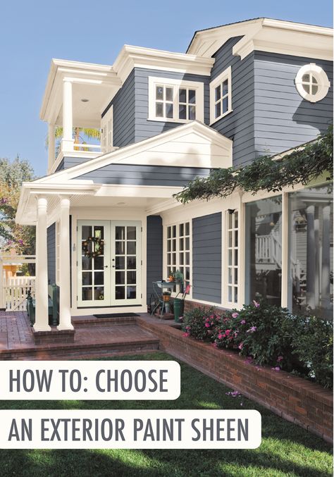 Check out this guide on how to choose the perfect exterior paint sheen and you’ll be checking a project off your spring home improvement list in no time. Check out BEHR paint to find the ideal shade to add curb appeal. Warna Cat Eksterior, Glass Railings, Exterior House Color, Siding Colors, Exterior Paint Color, Villa Plan, Casa Vintage, Exterior Paint Colors For House, Windows Exterior