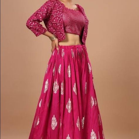 IndoWestern Lehenga set Brocade Silk Brand new Short Jacket Style Lehenga, Jacket Style Lehenga, Indowestern Lehenga, Jacket Lehenga, Designer Wardrobe, Lehenga Pattern, Sangeet Outfit, Indian Outfits Lehenga, Long Gown Design