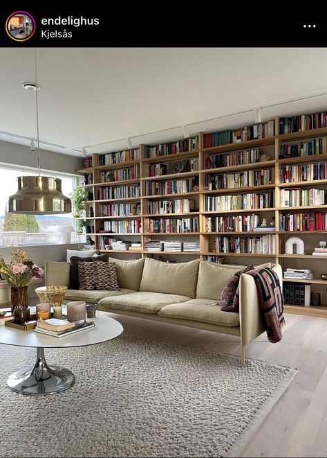 Bookshelf Wall Behind Couch, Bookcase Behind Couch, Bookshelves Behind Couch, Bookshelf Behind Couch, Floor To Ceiling Bookshelves, Home Library Rooms, Home Bookshelves, Library Living Room, Bookshelves In Living Room