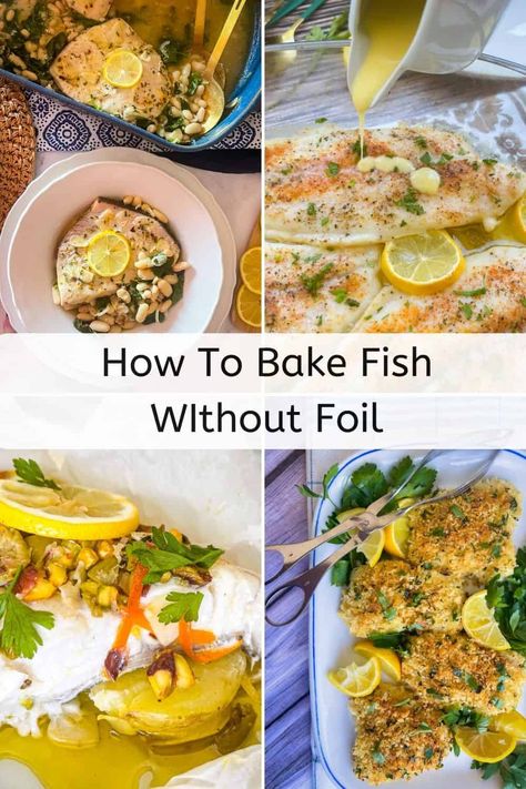 The FOUR BEST WAYS on how to bake fish in the oven without foil. Low and slow, Fish en Papillote, Glass Bake Ware, Baking Sheet. How To Bake Fish, Baked Fish In Foil, Fish In The Oven, Baked Swordfish, Bake Fish, Seasoned Green Beans, Roast Fish, Steamed Fish, Garlic Seasoning