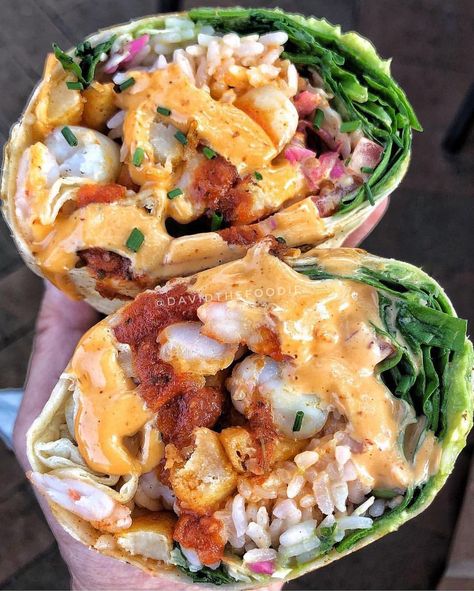 This is called the EPIC Shrimp Burrito. That is all.  Slapfish is now open in Glendale (7280 W. Bell Road)! 😋 ��� Seafood Burrito, Shrimp Burrito Recipe, Shrimp Wrap, Drink Snacks, Shrimp Burrito, Shrimp Wraps, Burritos Recipe, Healthy Food Dishes, Grilled Shrimp