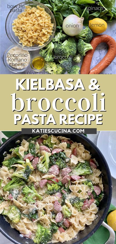 I love this kielbasa & broccoli pasta recipe because it requires minimal prep and dishes after dinner. Can you imagine minimal dishes, and a flavorful dinner on the table in 30 minutes? My husband and I are both Polish, so kielbasa is a staple ingredient in our diet. We love to grill it, or just boil it and eat it with pierogies. However, most recently I’ve been adding it to pasta dishes and it has amplified the flavors of our meal. Pasta on it’s own is good, but adding the kielbasa is so good! Kielbasa Pasta Salad, Kielbasa Alfredo Pasta, Keilbasa Recipes Pasta, Kielbasa Broccoli, One Pot Kielbasa, Kielbasa Pasta Recipes, Minimal Dishes, Kielbasa Pasta, Pantry Refrigerator