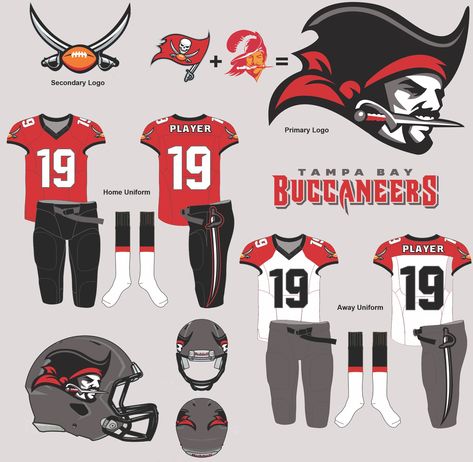 Results: Uni Watch Readers Redesign the Buccaneers' Uniforms - InsideHook Fantasy Football Logos, World Football League, Nfl Uniforms, Football Logos, Nfl Apparel, Football Team Logos, Sports Logo Design, Football Uniform, Nfl Teams Logos