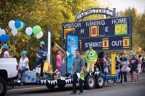 MU Float Floats For Parade Homecoming, Monsters Inc Parade Float, Disney Floats, Hoco Floats, Disney Homecoming, Wagon Floats, Parade Float Theme, Halloween Parade Float, Homecoming Floats