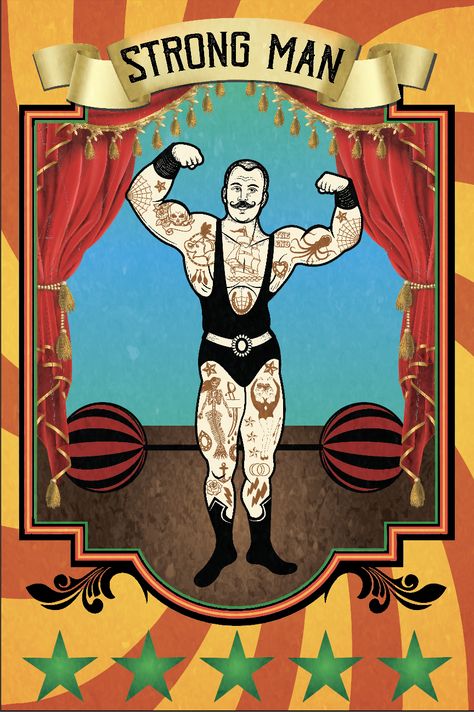 Strong Man Circus, Haunted Carnival, Circus Crafts, Vintage Circus Posters, Strong Men, Strong Man, Circus Poster, Birthday Halloween Party, Circus Party