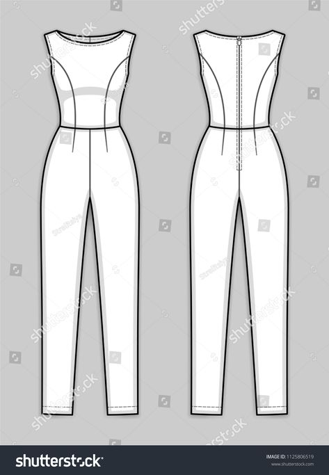 Jumpsuit Flat Sketch, Jumpsuit Illustration, Women's Jumpsuit, Flat Pattern, Flat Sketches, Sketches Dresses, Woman Illustration, Flats Patterns, Boat Neckline