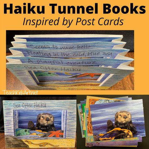 This is one of my favorite resources in my TpT store… Haiku Tunnel Books! This project uses postcards to inspire students to write their own haiku poem and turn it into a tunnel book. A tunnel book is a three-dimensional movable book that you read by looking right through the middle of it. Originally from … Movable Book, Haiku Poem, Tunnel Book, Haiku Poems, Poetry Unit, 4th Grade Ela, Inspire Students, Books Pdf, Writing Art