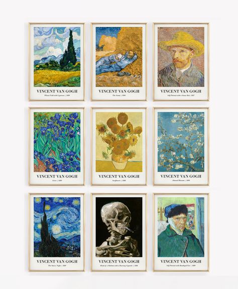 DIGITAL ITEM | Welcome to our Vintage Poster collection! This set of nine features classic Vincent Van Gogh prints, perfect to add a touch of art history to any room in your home. Whether you choose to display as a set with our other pieces or individually, it will add a perfect touch of charm to any room in your home. Upon purchase, you will receive a link to instantly download your wall art, allowing you to print from the comfort of your own home or use a professional printing service. Printab Lukisan Van Gogh, Van Gogh Prints, Van Gogh Wall Art, Van Gogh Painting, Alphabet Symbols, Eclectic Home Decor, Dorm Art, Arte Van Gogh, Van Gogh Paintings