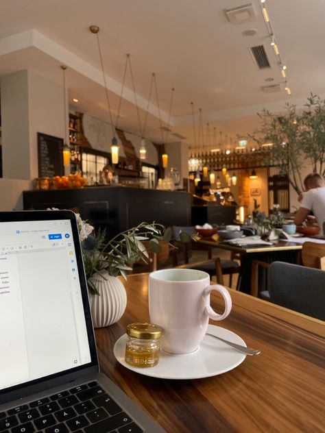 Working At Coffee Shop Aesthetic, Promotion Aesthetic Work, Cafe Work Aesthetic, Coffee Office Aesthetic, Work From Cafe Aesthetic, Double Screen Desk Setup, Work Promotion Aesthetic, Coffee Shop Work Aesthetic, Working In A Cafe Aesthetic