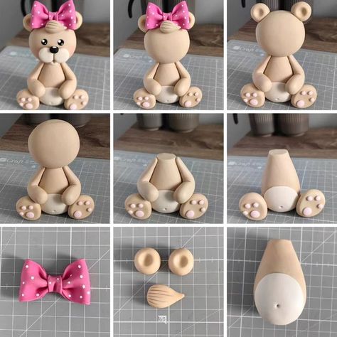 Working With Fondant, Cute Cake Toppers, Fondant Teddy Bear, Kue Fondant, Cake Decorating Courses, Fondant Cake Designs, Idee Babyshower, Fondant Rose, Fondant Baby