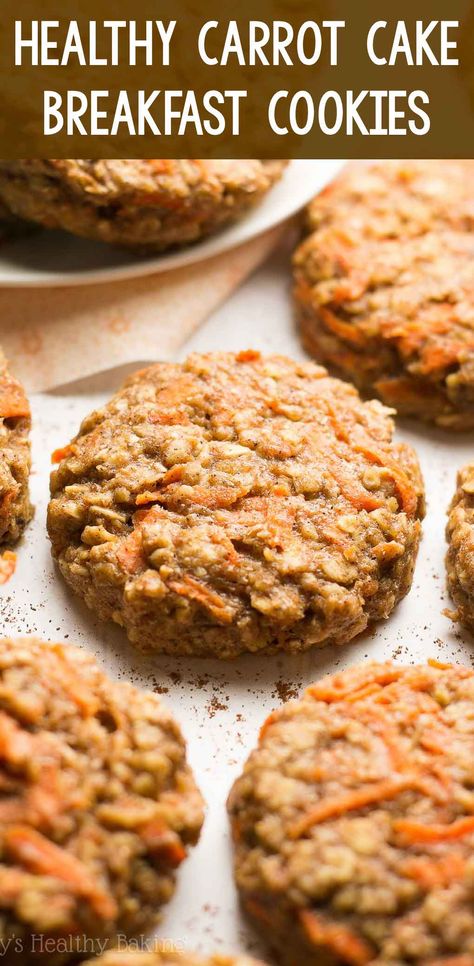 Breakfast Cookies For Kids, Healthy Carrot Cake Oatmeal, Easy Breakfast Cookies, Healthy Breakfast Recipes Clean Eating, Healthy Carrot Cake, Breakfast Cookie, Oatmeal Breakfast Cookies, Breakfast Cookie Recipe, Low Calorie Breakfast