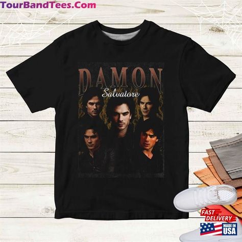 Damon Salvatore Shirt For Men And Women The Vampire Diaries Homage Tee Unisex T-Shirt Full Size S Sweatshirt Check more at https://tourbandtees.com/product/damon-salvatore-shirt-for-men-and-women-the-vampire-diaries-homage-tee-unisex-t-shirt-full-size-s-sweatshirt/ Shirt Designs For Men, Movie Shirts, The Vampire Diaries, Damon Salvatore, The Vampire, Quality T Shirts, Vampire Diaries, Top Trends, Cool T Shirts