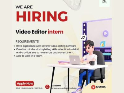 DM Agency Media hiring Video Editor Intern. Should have experience with several video editing software & Able to work in a team. The post DM Agency Media hiring Video Editor Intern appeared first on Animation and VFX Jobs. Hiring Video Editor, Hair Poster, Hiring Poster, Editing Jobs, Motion Video, We Are Hiring, Video Editing Software, Jobs Hiring, Creative Ads