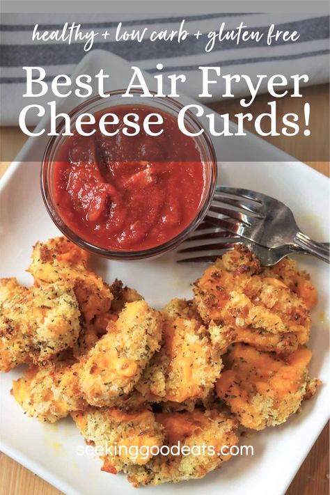 It's time to get the party started! Air Fryer Cheese Curds are back on the menu and they are the perfect appetizer, party food, and guilt-free snack! Our cheese curds are low carb, gluten free and keto-friendly, so you can enjoy the indulgence without the guilt! Air Fryer Cheese Curds, Cheese Curds Recipe, Air Fryer Cheese, Fried Cheese Curds, Healthy Cheese, Fried Cheese, Clean Eating Lifestyle, Best Air Fryer, Yummy Healthy Snacks