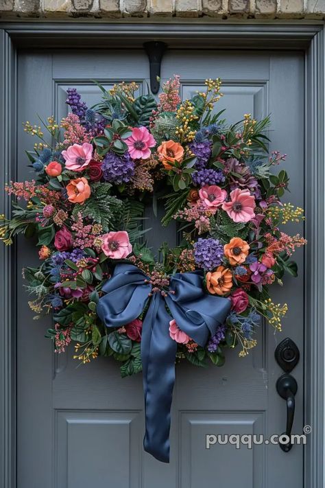 Spring Wreath for Front Door: Blooming Elegance to Welcome the Season - Puqqu Year Around Front Door Wreath, Diy Spring Wreath For Front Door, Easter Front Door Decorations, Egg Wreath Diy, Diy Wreaths For Front Door, Wreath Ideas For Front Door, Spring Wreath Diy, Summer Wreath Ideas, Diy Summer Wreath