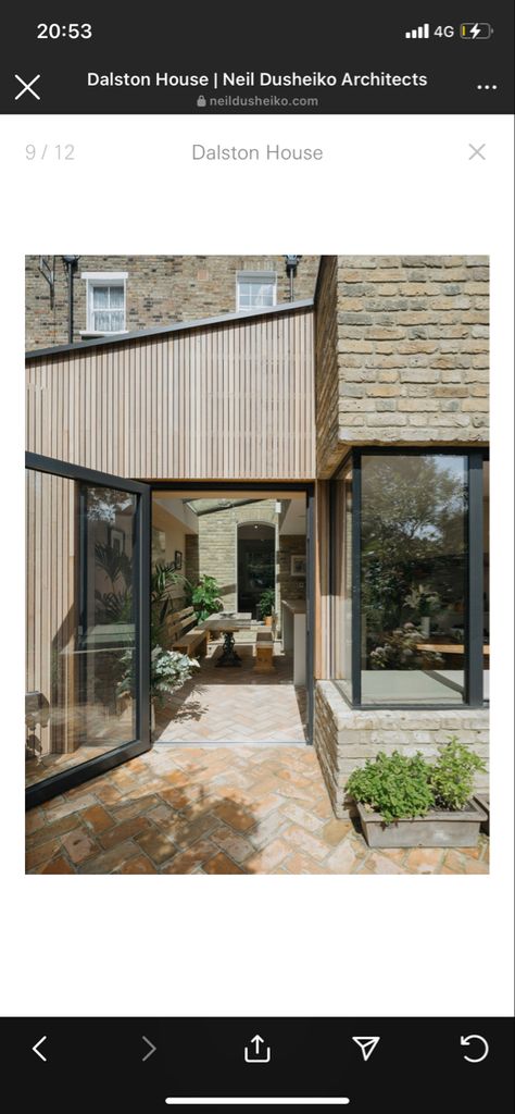 Brick Extension, Wooden Cladding, House Cladding, Brick And Wood, Wood Cladding, Timber Cladding, Cottage Farmhouse, Eco House, Yellow Stone