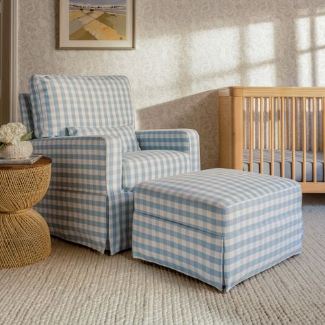 Namesake | Traditional Nursery Dressers Glider And Ottoman, Baby To Sleep, Mini Crib, Swivel Glider, Convertible Crib, Nursery Inspiration, Pillow Top, Blue Gingham, You Rock