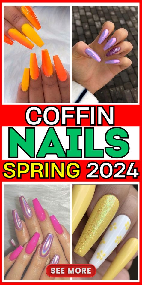 Stunning Spring Nails Coffin 2024: Trendy Designs & Shapes Spring Nails Coffin, Spring Nails 2020, Acrylic Nail Designs Coffin, Medium Coffin, Nail Color Trends, Cute Spring Nails, Spring Nail Colors, Spring Nail Art, Natural Therapy