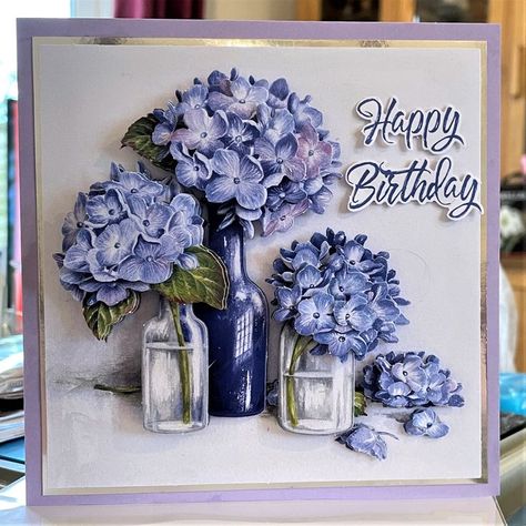 Blue Hydrangeas, Flower Cards, 3d Design, Pretty Flowers, Hydrangea, Card Design, Decoupage, Floral Wreath, Birthday Cards