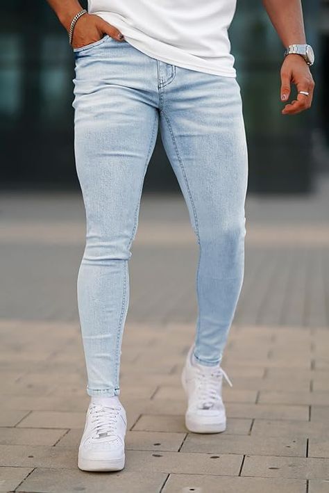 GINGTTO Men's Ripped Jeans Slim Fit Skinny Stretch Jeans Pants Honda 125, Spray On Jeans, Ripped Jeans Men, Mens Fashion Wear, Cool Outfits For Men, Men's Wear, Jeans Slim, Islamic Art, Ripped Jeans