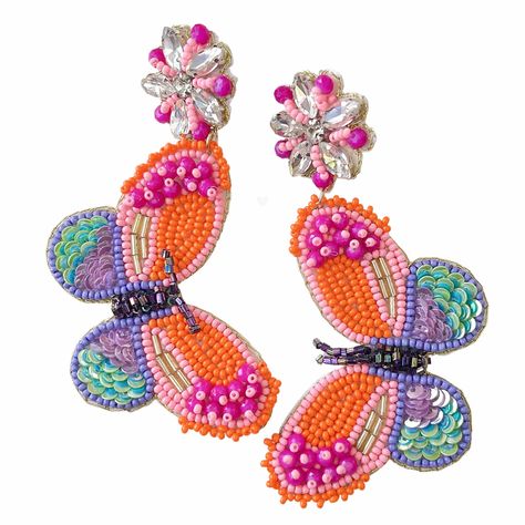 Simple Earing, Bead Embroidery Earrings, Western Jewellery, Sequin Jewelry, Embroidery Earrings, Beauty And Grace, Business Graphics, Beaded Butterfly, Beaded Earring