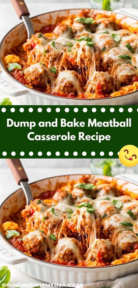 Searching for a stress-free dinner option? This mouthwatering meatball casserole is not only easy to whip up but also packed with flavor, making it a go-to choice for effortless family meals. Dump Casseroles, Casserole With Pasta, Dump And Bake Meatball Casserole, Meatball Casserole Recipe, Meatballs Pasta, Dump And Bake, Pasta Marinara, Meatball Casserole, Yummy Casserole Recipes