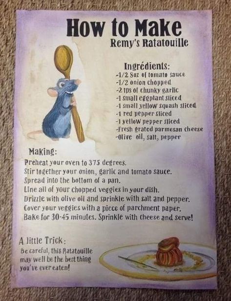 Remys Ratatouille, Movie Foods, Remy Ratatouille, Disney Movie Night Food, Disney Themed Food, Disney Movie Night Dinner, Movie Food, Disney Foods, Movie Night Dinner