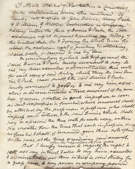 Contract signed by Noah Webster.  Oddly, it contains no defined terms. Saving Noah Book, Book Publishing Contract, Noah Webster, Trevor Noah Book, East Of Eden Book, Billy The Kids, Book Report, Book Publishing, Sheet Music