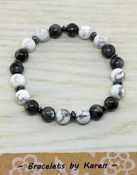 Handmade Hematite Bracelet Jewelry, Natural Stone Hematite Beaded Bracelets, Howlite Bracelet With Natural Stones, Howlite Natural Stone Bracelet, Mens Hematite Bracelet, Kids Bead Bracelet, Shambala Bracelet, Healing Gemstone Bracelets, Howlite Bracelet