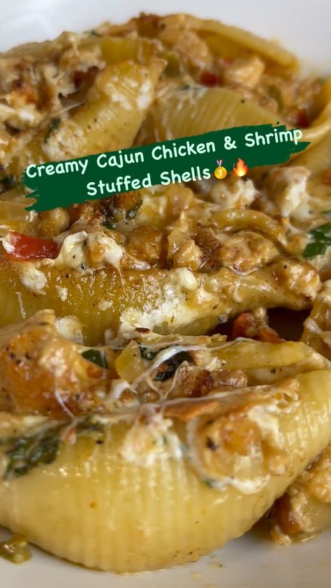 Stuffed Seafood Shells With Cajun Cream Sauce, Cajun Stuffed Pasta Shells, Chicken Shrimp Stuffed Shells, Cajun Chicken And Shrimp Stuffed Shells, Cajun Shrimp Stuffed Shells, Cajun Seafood Stuffed Shells, Shrimp Alfredo Stuffed Shells, Stuffed Shells With Shrimp Recipe, Stuffed Pasta Shells Recipe Chicken