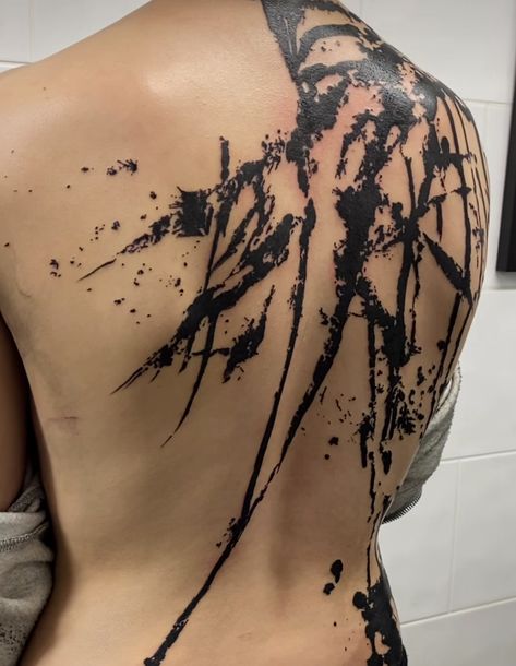 Deep Black Tattoo, Splatter Tattoo Black, Black Splatter Tattoo, Abstract Black Work Tattoo, Messy Tattoo Style, Dark Abstract Tattoo, Charcoal Tattoo, Ink Spill Tattoo, Ink Splatter Tattoo