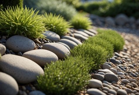 Garden Slabs and Gravel Ideas: Transform Your Outdoor Space - Dope Gardening Gravel Slabs Garden, Landscape Ideas Gravel, Plants For Gravel Gardens, Slabs With Gravel Between, Plants In Gravel Landscaping, Gravel Garden Ideas, White Hydrangea Garden, Rock Border, Garden Slabs