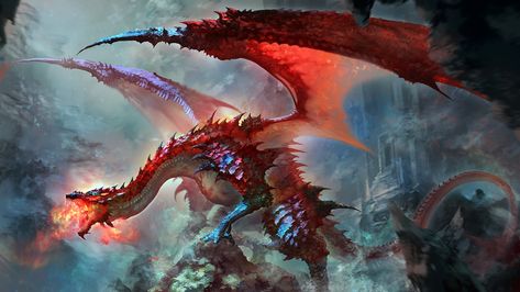 Wyvern Rider, Dragon Sanctuary, Crimson Dragon, Dragon Cave, Dragon Artwork Fantasy, Fantasy Beasts, Journal Vintage, Dragon Pictures, The Protector