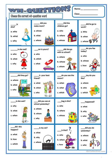 Wh-questions - English ESL Worksheets for distance learning and physical classrooms Wh Question Worksheet For Kids, Wh Questions Kids, Wh Questions Games, Wh Questions Exercises, English Questions, Wh Questions Activities, Materi Bahasa Inggris, Grammar For Kids, English Phonics