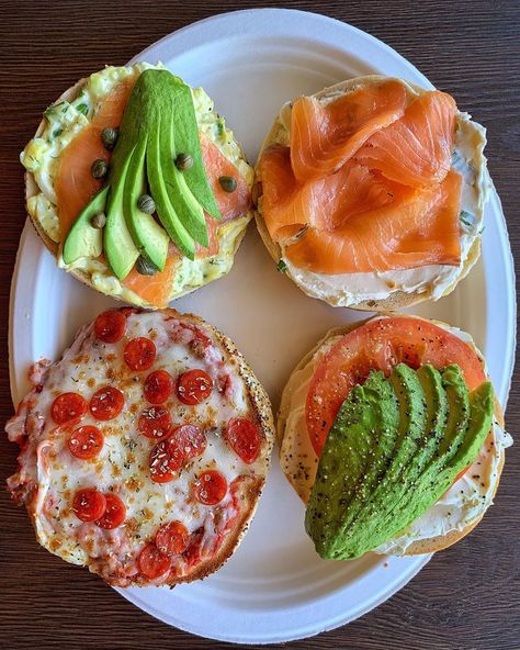 Which open faced bagel are you starting your week with? 🥯🙌 #bagelsandbrew Open Face Bagel, Open Face, Food Sweet, Tasty Food, Avocado Toast, Avocado, Toast, Baskets, Yummy Food