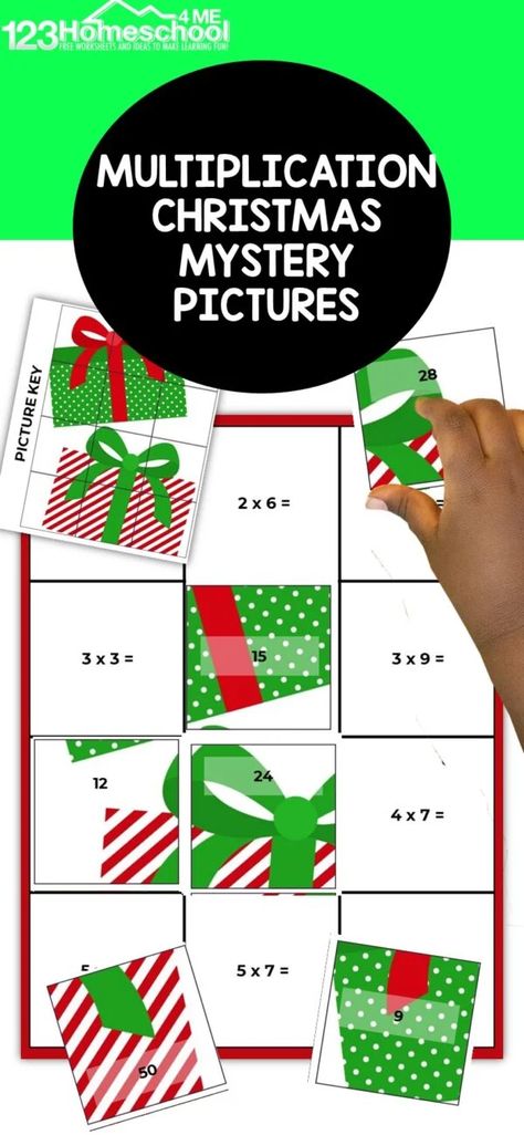 Christmas Multiplication Activities, Christmas Sight Word Activities, Christmas Puzzles Printables, Mystery Games For Kids, Simple Multiplication, Multiplication Activity, Christmas Math Games, Christmas Multiplication, Christmas Science Experiments