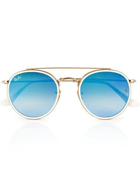 Gold Round Glasses, Black Sunglasses Women, Double Bridge Sunglasses, Round Lens Sunglasses, Sunglasses Mirror, Round Ray Bans, Sunglasses Round, Ray Ban Glasses, Blue Lens