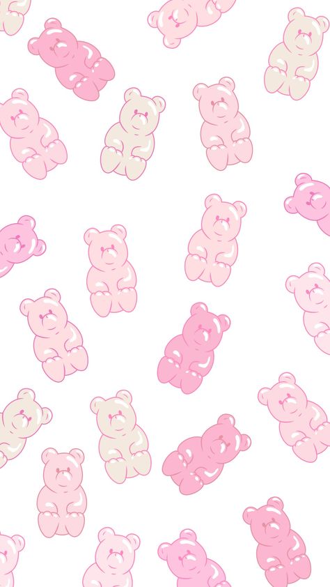 Created on Canva ⊙ Pink Gummy Bears, Bears Wallpaper, Cute Images For Wallpaper, Ipad Kids, Baby Illustration, Butterfly Wallpaper Iphone, Bear Valentines, Cute Wallpaper, Valentines School