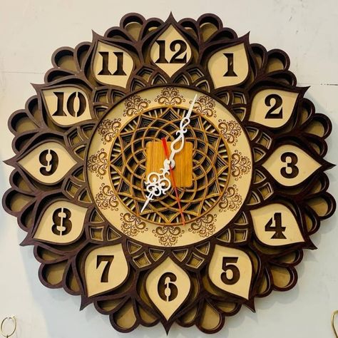 Multilayer Mandala Wall Clock Mandala Clock, Mdf Art, Wood Clock Design, Home Decor Items Online, Clock Flower, Home Clock, Laser Ideas, Laser Art, Modern Clock