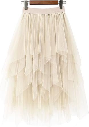 LBKKC Women's Tulle Skirt Formal High Low Asymmetrical Midi Length Elastic Waist Tutu Layered Puffy Fairy Skirts Tulle Skirt Formal, Skirt Outfit Spring, Beige Tulle Skirt, Cream Tulle Skirt, Fairy Skirts, High Low Tulle Skirt, Tulle Skirt Outfit, Grey Tulle Skirt, Womens Tulle Skirt