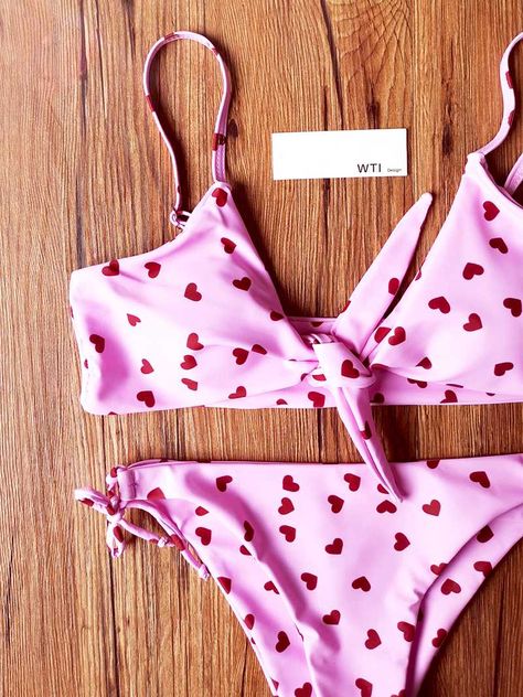 Summer Stuff, Hearts Print, Knot Tie, Vintage Swimsuit, Cute Bathing Suits, Summer Glow, Swim Suits, Pink Tie, Swim Wear