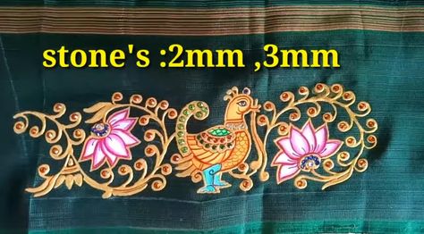 Peacock Tanjore Painting On Fabric, Simple Tanjore Painting, Tanjore Painting Sketches Peacock, Tanjore Painting On Fabric, Painting On Blouse, Painting Jewellery, Painted Blouse, Blouse Painting, Thanjavur Painting